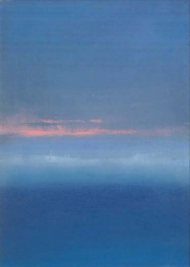 Layered blue horizon with a thin band of pink light